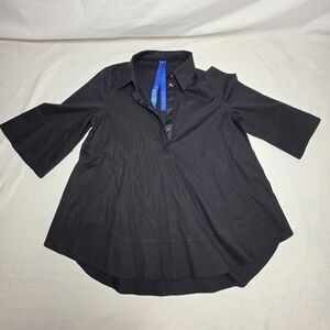 Kit And Ace Cashmere Cotton Blend A-Line Swing Henley Style Collared Blouse 10